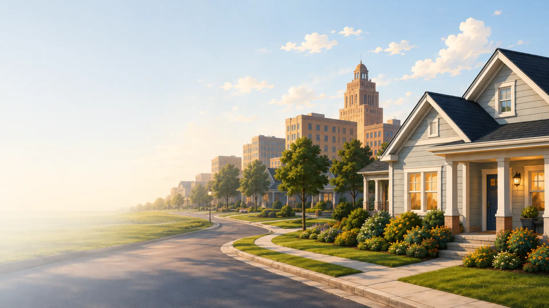 Amarillo neighborhood and downtown skyline representing local internet guidance.